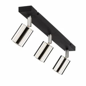 Best HELAM Plafonnier Tune II, noir/chrome, métal, 3 lampes, E27
