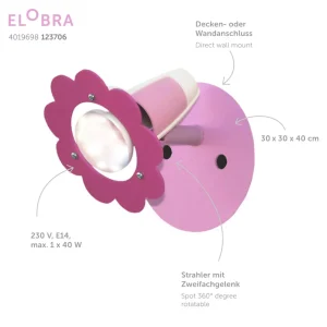 Discount Elobra Spot mural Fleurs, rose, à 1 lampe