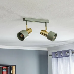 Shop Argon Spot pour plafond Destin, à 2 lampes, vert/laiton