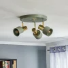 Fashion Argon Spot pour plafond Destin, à 3 lampes, vert/laiton