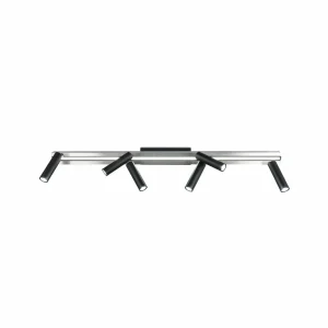 Discount Trio Lighting Spot pour plafond LED Zeno, 6 spots, aluminium brossé/noir, métal