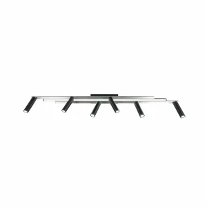 Discount Trio Lighting Spot pour plafond LED Zeno, 6 spots, aluminium brossé/noir, métal