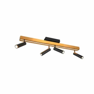 Store Trio Lighting Spot pour plafond LED Zeno, 4 spots, noir/or, métal