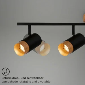 Best Sale Briloner Spot pour plafond Plek GU10 noir/bois à 4 lampes