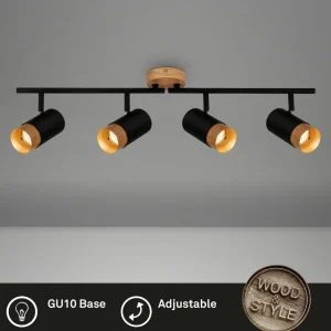 Best Sale Briloner Spot pour plafond Plek GU10 noir/bois à 4 lampes