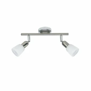 Store Brilliant Spot pour plafond Sofia, fer/chrome/blanc, longueur 33 cm, à 2 lampes.