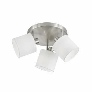 Clearance Reality Leuchten Spot pour plafond Tommy, nickel/blanc, Ø 25 cm, 3 lampes. tissu