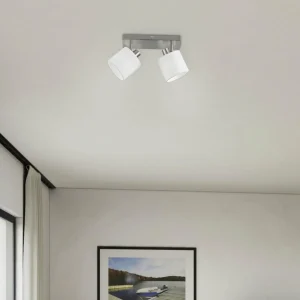 Flash Sale Reality Leuchten Spot pour plafond Tommy, nickel/blanc, longueur 28 cm, à 2 lampes Tissu