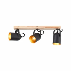Outlet Brilliant Spot pour plafond Tronte, longueur 57,5 cm, noir/doré, 3 lampes