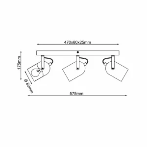Outlet Brilliant Spot pour plafond Tronte, longueur 57,5 cm, noir/doré, 3 lampes