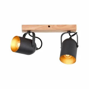 Cheap Brilliant Spot pour plafond Tronte, longueur 37,5 cm, noir/or, à 2 lampes.