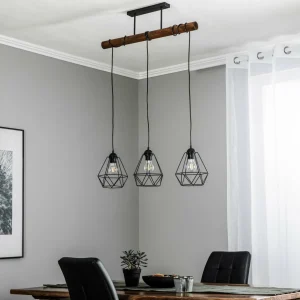 Store Eko-Light Suspension Acero abat-jour cages, à trois lampes