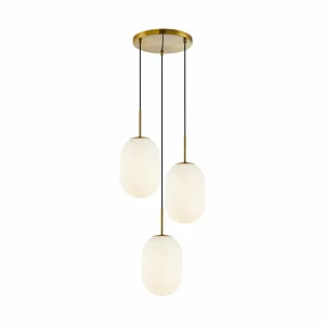 Shop Eko-Light Suspension Alias, métal doré verre opalin, 3 lampes rondes