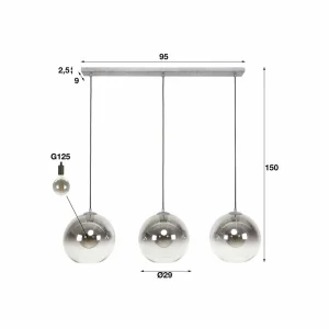 Clearance Zijlstra Suspension Allessandra à 3 lampes, Ø 29 cm, gris fumé, verre