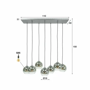 Best Zijlstra Suspension Allessandra à 7 lampes, Ø 18 cm, gris fumé, verre