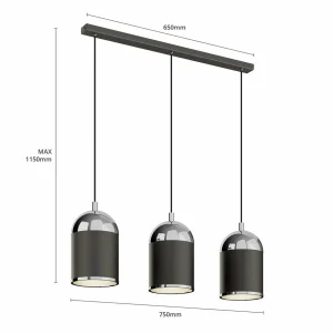 Flash Sale Argon Suspension Anadia à 3 lampes, allongée, anthracite