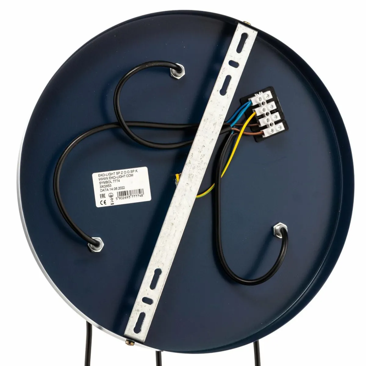 suspension_arena_ronde__trois_lampes_bleudor_6.webp Best Eko-Light Suspension Arena ronde à trois lampes, bleu-doré