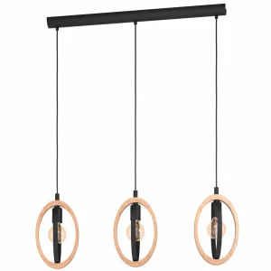 Cheap EGLO Suspension Basildon détails bois 3 lampes linéaire