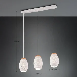 Shop Reality Leuchten Suspension Bidar, longueur 71 cm, blanc mat, 3 lampes, métal
