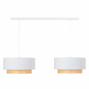 Discount Duolla Suspension Boho 2 lampes tissu crème-blanc/rotin