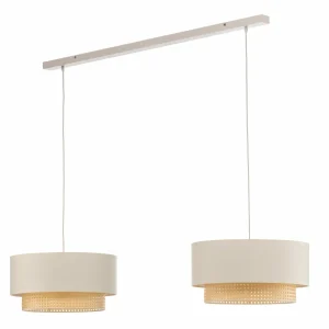 Discount Duolla Suspension Boho 2 lampes tissu crème-blanc/rotin