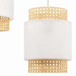 Best Sale TK Lighting Suspension Boho linéaire à 3 lampes blanche/rotin