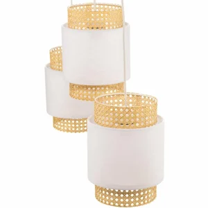 Best Sale TK Lighting Suspension Boho linéaire à 3 lampes blanche/rotin