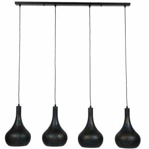 Fashion Zijlstra Suspension Bombur à quatre lampes, noire/brune