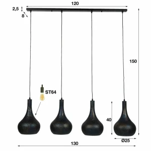 Fashion Zijlstra Suspension Bombur à quatre lampes, noire/brune