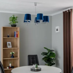 Store Argon Suspension Bono, à cinq lampes, chromée/bleue