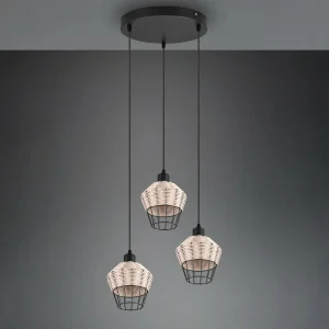 Flash Sale Reality Leuchten Suspension Borka, à trois lampes, ronde, naturelle