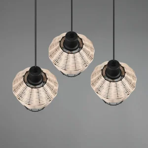Flash Sale Reality Leuchten Suspension Borka, à trois lampes, ronde, naturelle