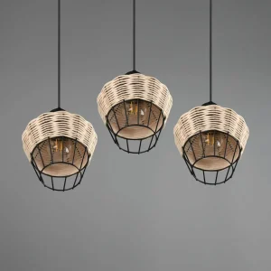 Flash Sale Reality Leuchten Suspension Borka, à trois lampes, ronde, naturelle
