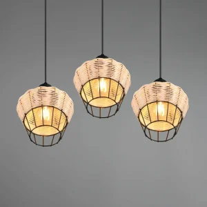 Flash Sale Reality Leuchten Suspension Borka, à trois lampes, ronde, naturelle