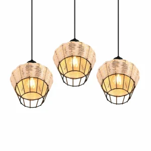 Flash Sale Reality Leuchten Suspension Borka, à trois lampes, ronde, naturelle