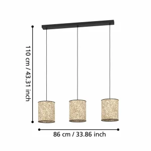 Sale EGLO Suspension Butterburn, longueur 86 cm, beige/vert, à 3 lampes..,