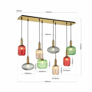 Online ORION Suspension Carneval, multicolore, longueur 140 cm, verre, 8 lampes