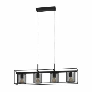 Sale EGLO Suspension Catterick, noire, quatre abat-jour cage