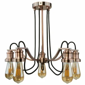 Store Searchlight Suspension Celi 5 lampes, cuivre à l’ancienne