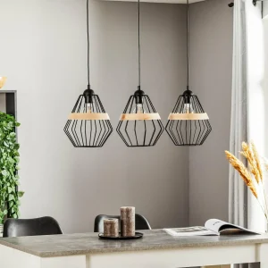 Flash Sale Eko-Light Suspension Cliff, 3 abat-jour cage avec bande bois