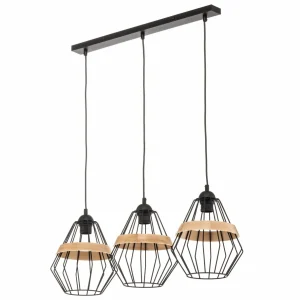 Flash Sale Eko-Light Suspension Cliff, 3 abat-jour cage avec bande bois