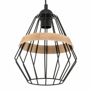 Cheap Eko-Light Suspension Cliff, 1 abat-jour cage avec bande bois