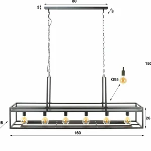 Clearance Zijlstra Suspension Dekorla, à 6 lampes, couleur charbon