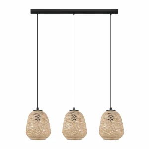 New EGLO Suspension Dembleby à 3 lampes, naturel