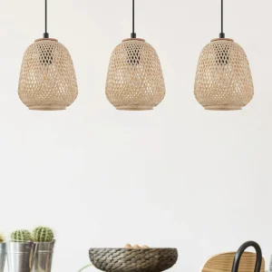 New EGLO Suspension Dembleby à 3 lampes, naturel