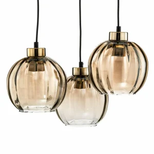 Sale TK Lighting Suspension Devi, ambrée, à 3 lampes, ronde