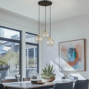 Online TK Lighting Suspension Devi, transparente à 3 lampes ronde