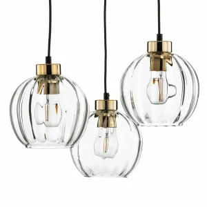 Online TK Lighting Suspension Devi, transparente à 3 lampes ronde
