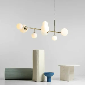 Best ALDEX Suspension Dione, opale/dorée, à 9 lampes