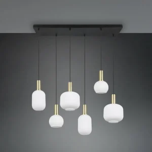 New Trio Lighting Suspension Diva, 6 lampes, laiton, opale, métal, verre